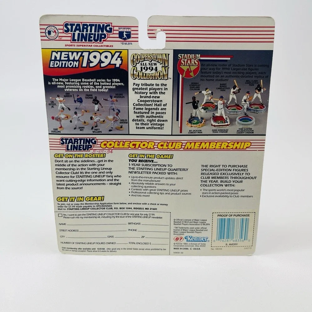 Steve Avery Starting Lineup MLB 1994 Action Figure Card Atlanta Braves